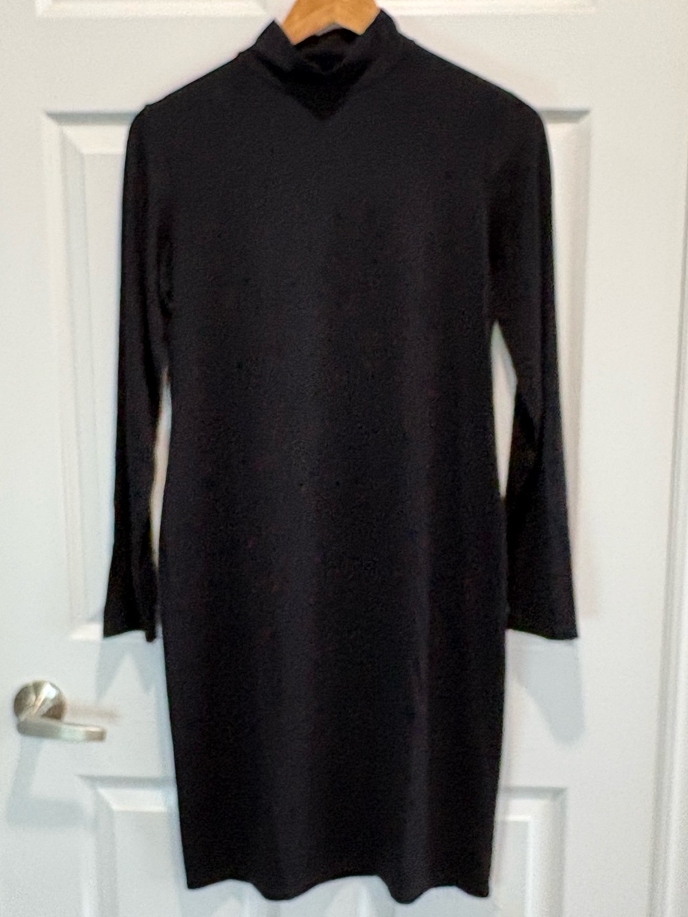 Miik Black Mock Neck Long Sleeve Bamboo Sheath Dress Sustainable Luxury, Size S